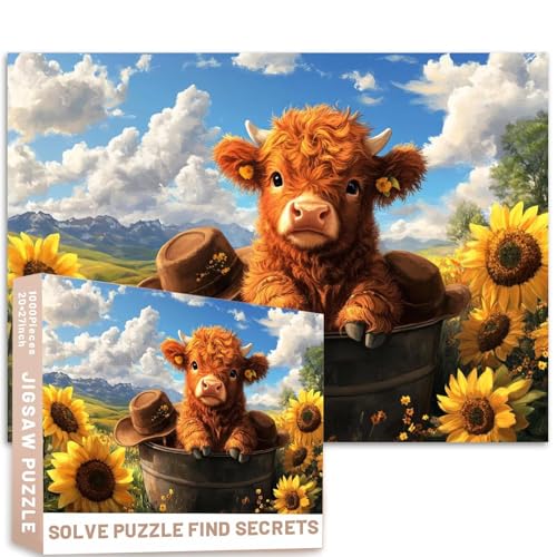 1000-teiliges Kunst-Puzzle, Kuh, Sonnenblumen-Eimer, Western-Thema, inspiriert, bunte Wildblumen, 50 x 70 cm, Teenager, bunt, DIY-Puzzles für Heimdekoration, Geschenke, Familienpuzzle, perfekt für 1000-teiliges Kunst-Puzzle, Kuh, Sonnenblumen-Eimer, Western-Thema, inspiriert, bunte Wildblumen, 50 x 70 cm, Teenager, bunt, DIY-Puzzles für Heimdekoration, Geschenke, Familienpuzzle, perfekt für von Generic