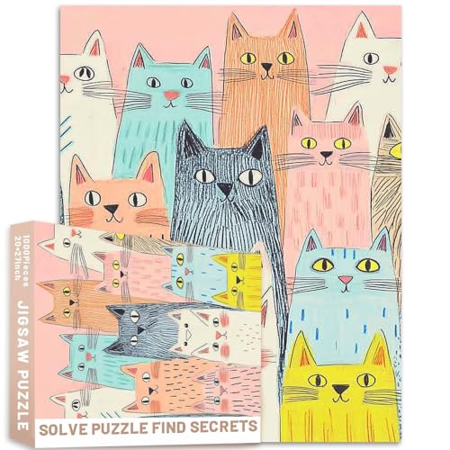 1000-teiliges Pastell-Puzzle, Katzensammlung, 50 x 70 cm, bunt, DIY-Puzzles für Heimdekoration, Geschenke, Familienpuzzle, perfekt für Spieleabende von Generic