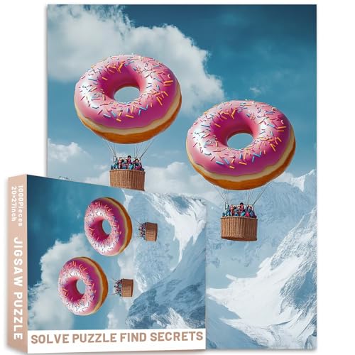 1000-teiliges Puzzle, zwei große Donuts, die über verschneite Berge fliegen, bunte Luftballons, Menschen im Inneren, 68,6 x 50,8 cm, herausfordernde Familienaktivitäten, buntes Bastelpuzzle für 1000-teiliges Puzzle, zwei große Donuts, die über verschneite Berge fliegen, bunte Luftballons, Menschen im Inneren, 68,6 x 50,8 cm, herausfordernde Familienaktivitäten, buntes Bastelpuzzle für von Generic