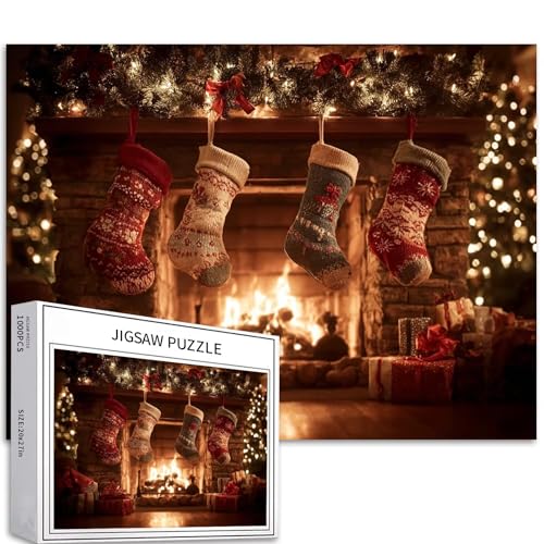 1000-teiliges Puzzle für Erwachsene, Weihnachtsstrumpf-Dekoration, Kunst-Puzzle, anspruchsvolle Familienaktivitäten, buntes Bastelpuzzle für Heimdekoration, Geschenke, 68 x 50 cm 1000-teiliges Puzzle für Erwachsene, Weihnachtsstrumpf-Dekoration, Kunst-Puzzle, anspruchsvolle Familienaktivitäten, buntes Bastelpuzzle für Heimdekoration, Geschenke, 68 x 50 cm von Generic
