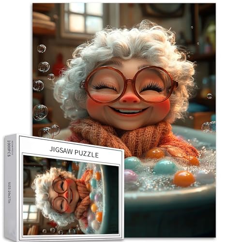 1000-teiliges Puzzle mit Aufschrift "Grandma in The Bathtub for Adults Childlike and Humorous Art Puzzle Challenging Family Activity Games Colorful DIY Craft Puzzle for Home Decor Gifts 20×27 Inches von Generic