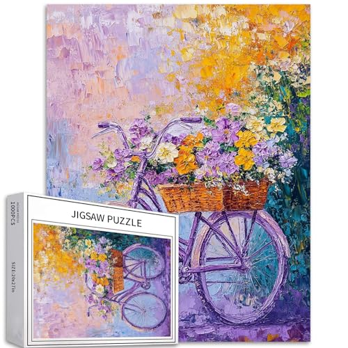 1000-teiliges Puzzle mit Blumenkorb, Fahrrad, für Erwachsene, Monet-Stil, Kunst-Puzzle, anspruchsvolle Familienaktivitäten, buntes Bastelpuzzle für Heimdekoration, Geschenke, 50,8 x 68,6 cm 1000-teiliges Puzzle mit Blumenkorb, Fahrrad, für Erwachsene, Monet-Stil, Kunst-Puzzle, anspruchsvolle Familienaktivitäten, buntes Bastelpuzzle für Heimdekoration, Geschenke, 50,8 x 68,6 cm von Generic
