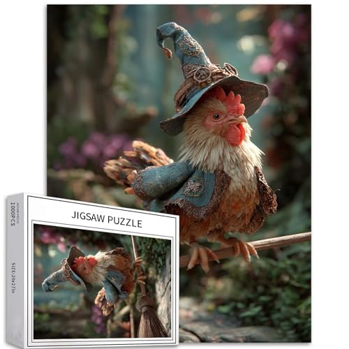 1000-teiliges Puzzle mit Huhnreiten auf einem Besen für Erwachsene, Halloween-Kunstpuzzle, anspruchsvolle Familienaktivitäten, buntes Bastelpuzzle für Heimdekoration, Geschenke, 50,8 x 68,9 cm 1000-teiliges Puzzle mit Huhnreiten auf einem Besen für Erwachsene, Halloween-Kunstpuzzle, anspruchsvolle Familienaktivitäten, buntes Bastelpuzzle für Heimdekoration, Geschenke, 50,8 x 68,9 cm von Generic