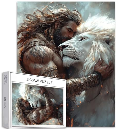 1000-teiliges Puzzle mit Kriegern gegen weiße Löwen für Erwachsene, antiker griechischer Krieger, Kunst-Puzzle, herausfordernde Familienaktivitäten, buntes DIY-Bastelpuzzle für Heimdekoration von Generic