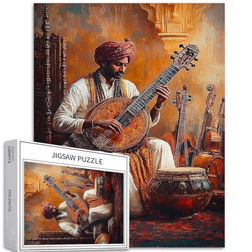 1000-teiliges Puzzle mit indischer Musik, für Erwachsene, afrikanischer Retro-Ölgemälde-Stil, Kunst-Puzzle, anspruchsvolle Familienaktivitäten, buntes Bastelpuzzle für Heimdekoration, Geschenke, 50 x 1000-teiliges Puzzle mit indischer Musik, für Erwachsene, afrikanischer Retro-Ölgemälde-Stil, Kunst-Puzzle, anspruchsvolle Familienaktivitäten, buntes Bastelpuzzle für Heimdekoration, Geschenke, 50 x von Generic