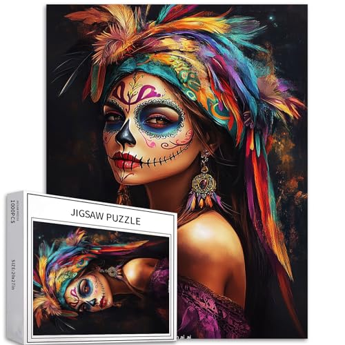 1000-teiliges Traum-Puzzle, Zuckerschädel, Kopfschmuck, 50 x 70 cm, herausfordernde Familienaktivitäten, buntes Bastelpuzzle für Heimdekoration, Geschenke 1000-teiliges Traum-Puzzle, Zuckerschädel, Kopfschmuck, 50 x 70 cm, herausfordernde Familienaktivitäten, buntes Bastelpuzzle für Heimdekoration, Geschenke von Generic
