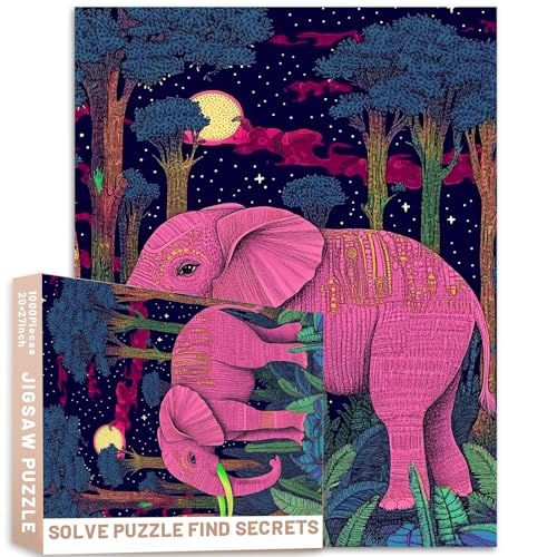 1000-teiliges rosa Elefantenwald-Puzzle, 50 x 70 cm, Malbuch-Stil, Erwachsenen-Puzzle, dunkelblau-grüner Hintergrund, herausfordernde Familienaktivitäten, buntes Bastelpuzzle für Heimdekoration 1000-teiliges rosa Elefantenwald-Puzzle, 50 x 70 cm, Malbuch-Stil, Erwachsenen-Puzzle, dunkelblau-grüner Hintergrund, herausfordernde Familienaktivitäten, buntes Bastelpuzzle für Heimdekoration von Generic