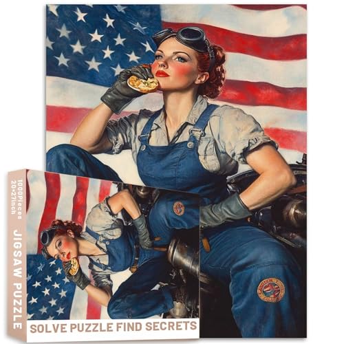 1000-teiliges weibliches Mechaniker-Puzzle, Portrait, inspirierte Kunst, Flagge, Hintergrund, 27 x 20 Zoll, 50 x 70 cm, hell, 8 K, glatt, hohe Detaillierung, hyper Qualität, hohe Auflösung 1000-teiliges weibliches Mechaniker-Puzzle, Portrait, inspirierte Kunst, Flagge, Hintergrund, 27 x 20 Zoll, 50 x 70 cm, hell, 8 K, glatt, hohe Detaillierung, hyper Qualität, hohe Auflösung von Generic