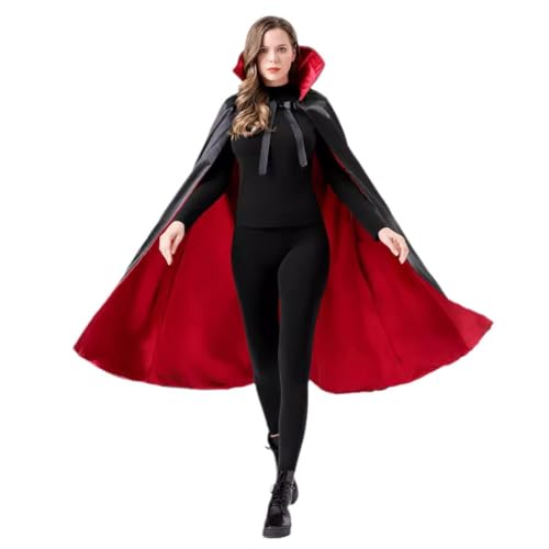 114,3 cm Uni Halloween-Kostüme für Erwachsene, Stehkragen, wendbarer Umhang, Maskerade, Cosplay, Party, Robe, mittelalterlicher Hexenumhang, Schwarz, Adult Length 115cm von Generic