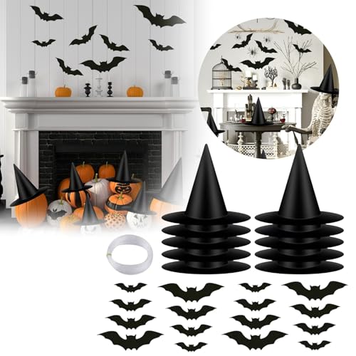 12er Pack Hexenhut, Schwarz Halloween Party Hüte, hängende Halloween Deko, für Halloween Kostümpartys Karnevalshut, für Haus, Terrasse, Veranda und Decke (1Set) von Generic