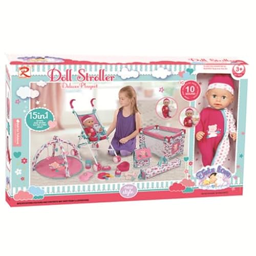 15 in 1 Puppenset mit Puppe, Kinderwagen und Zubehör 15 in 1 Puppenset mit Puppe, Kinderwagen und Zubehör von Generic