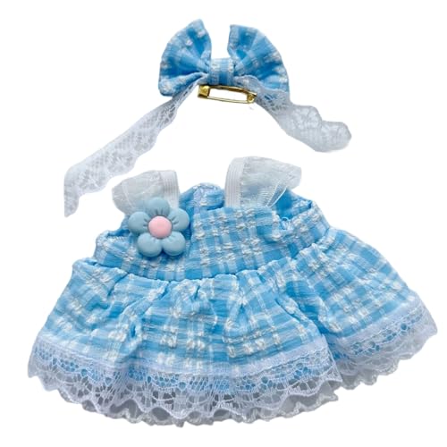17 cm Puppenkleidungsset, 6 Gingham-Kleider-Outfits für Puppen (Gelb/P Ink/Lila/Grün/Schwarz/Blau), Garderobe im Stil für 6,7 Zoll große Stofftiere BgP530 (F, 17x7x1cm) von Generic