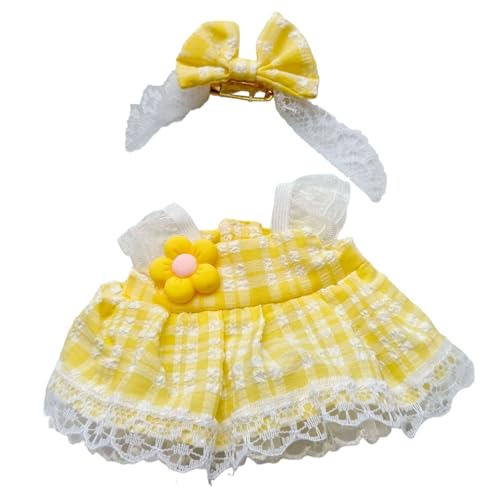 17 cm Puppenkleidungsset, 6 Gingham-Kleider-Outfits für Puppen (Gelb/P Ink/Lila/Grün/Schwarz/Blau), Garderobe im Stil für 6,7 große Stofftiere Tne658 (A, 17x7x1cm) von Generic