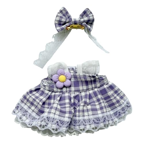 17 cm Puppenkleidungsset, 6 Gingham-Kleider-Outfits für Puppen (Gelb/P Ink/Lila/Grün/Schwarz/Blau), Garderobe im Stil für 6,7 große Stofftiere Tne658 (C, 17x7x1cm) von Generic