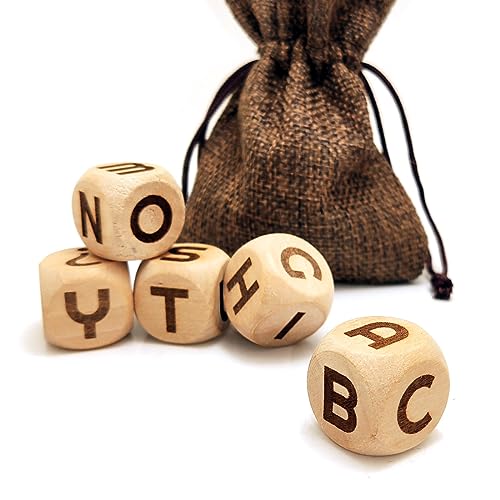 20 mm kreatives Buchstabenwürfel-Set aus Holz, 5 Stück, lasergraviert, A-Z-Muster, Würfel, rollende Alphabet-Würfel, für Partyspiele und Unterricht 20 mm kreatives Buchstabenwürfel-Set aus Holz, 5 Stück, lasergraviert, A-Z-Muster, Würfel, rollende Alphabet-Würfel, für Partyspiele und Unterricht von Generic