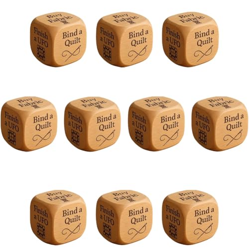 2025 Kreativer Quilter-Entscheidungswürfel, Quilter-Würfel, 6-Seitiger Handgefertigter Quilting-Entscheidungswürfel Aus Holz Mit Eingravierten Quilting-Aufgaben, Nähzimmer-Organizer-Tool(10pcs) von Generic