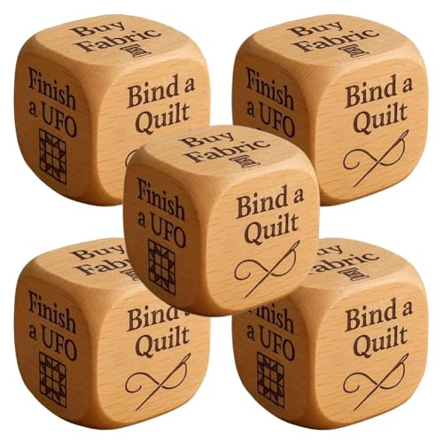 2025 Kreativer Quilter-Entscheidungswürfel, Quilter-Würfel, 6-Seitiger Handgefertigter Quilting-Entscheidungswürfel Aus Holz Mit Eingravierten Quilting-Aufgaben, Nähzimmer-Organizer-Tool(5pcs) von Generic