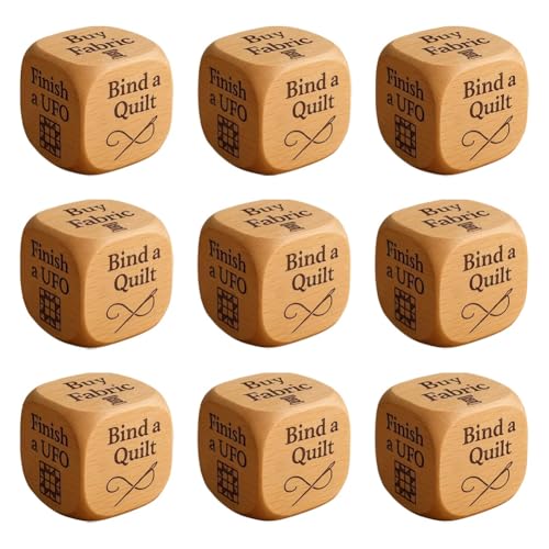 2025 Kreativer Quilter-Entscheidungswürfel, Quilter-Würfel, 6-Seitiger Handgefertigter Quilting-Entscheidungswürfel Aus Holz Mit Eingravierten Quilting-Aufgaben, Nähzimmer-Organizer-Tool(9pcs) von Generic