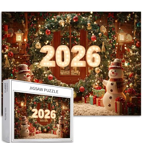 2026 Neujahrsposter 1000 Teile Puzzle für Erwachsene Weihnachtsbaum Hintergrund Kunst Puzzle Bunte DIY Puzzles für Heimdekoration, Geschenke, Familienpuzzle, perfekt für Spielabende, 70 × 50 cm von Generic