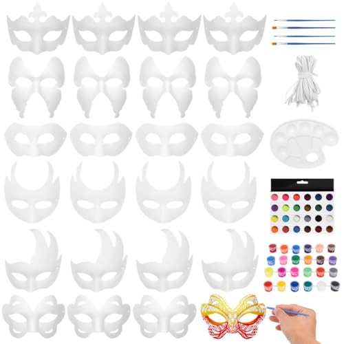 24 weiße Papiermasken Set mit Farbe, Glitzer, Pinsel zum Basteln, Halbgesichtsmasken für Partys, Halloween, Kunstprojekte, Weiss/opulenter Garten, Einheitsgr��e 24 weiße Papiermasken Set mit Farbe, Glitzer, Pinsel zum Basteln, Halbgesichtsmasken für Partys, Halloween, Kunstprojekte, Weiss/opulenter Garten, Einheitsgr��e von Generic