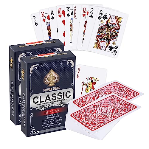 2X Kunststoff Spielkarten | Wasserdicht | Professionelle Qualität | 100% wasserdichter Kunststoff | Luxus Design Mit klassischer Karte | Flexibel Und Robust | Bridge & Poker | Duo Pack Rot von Generic