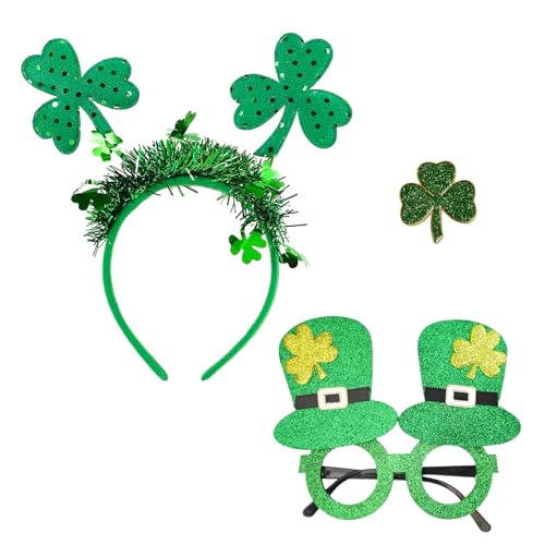 3-teiliges St. Patrick's Day Kostüm-Set für Damen, Kleeblatt, Stirnband, Hut, Brille, Klee, Anstecknadel, irisches Motto-Party, Kostümzubehör 3-teiliges St. Patrick's Day Kostüm-Set für Damen, Kleeblatt, Stirnband, Hut, Brille, Klee, Anstecknadel, irisches Motto-Party, Kostümzubehör von Generic
