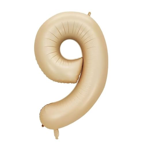 32/40 Zoll cremefarbene Zahlenballons 1-9 großer digitaler Folienball ， Happy Birthday-Partydekoration for Mädchen und Erwachsene, Hochzeit, for einfache Montage(Light Brown,9_40INCH) von Generic