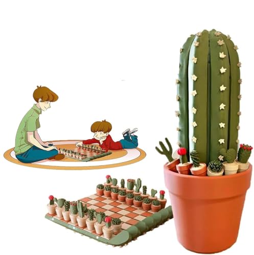 32 Stück Tragbare Magnetische Schachspiel Set, Rollbares Kaktus Schachset Stücke für unterwegs Gaming für Familie, Freunde und Pflanzenliebhaber (1 Stück) von Generic