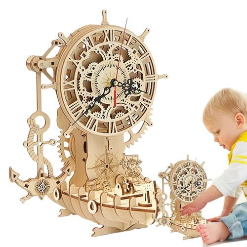3D -Holzrätsel, 3D -Holzpuzzle | Holzrätsel 3D -Puzzle Holzsets | 3D -Holz -Puzzle Desktop -Uhr Making Piratenuhr Modell, Party Vorteile Geburtstagsuhr in Holz 3D - für Erwachsene Geschen von Generic
