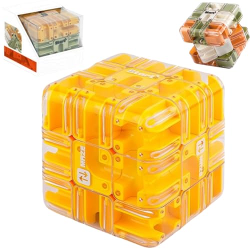 3D Maze Puzzle Cube Brain Teaser Game,Large Labyrinth Ball Magic Cube,Dual-Use Spatial Logic Thinking Training Toy,Improve Spatial Recognition and Cultivate Logical Thinking (Yellow) von Generic