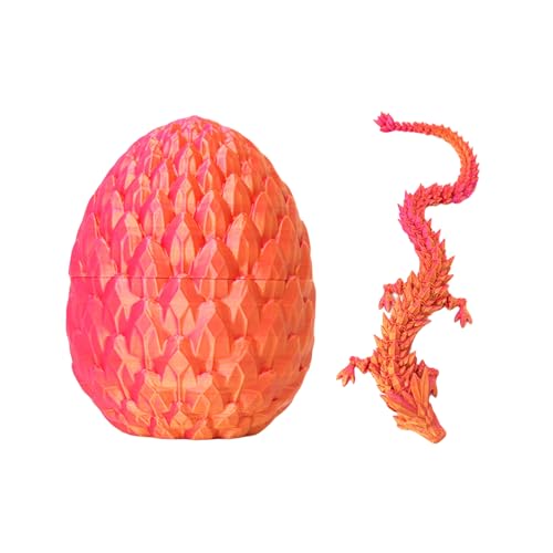 3D Printed Dragon Egg, 3D Gedruckter Drache Bewegliches Gelenkscharnier, Realistische, Drachen Modell Figuren, Coole Drachen Figuren, Drachen Ornament, für Autos Büros Wohnzimmer (rotes Gold) von Generic