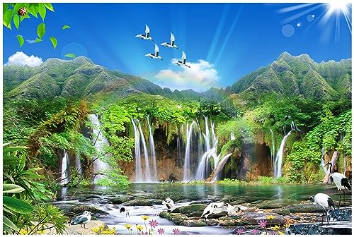 3D Puzzel Für Erwachsene 1000 Teile 3D Wasserfall Green Mountain Rotkronenkranich Puzzle Home Dekoration 75X50Cm von Generic