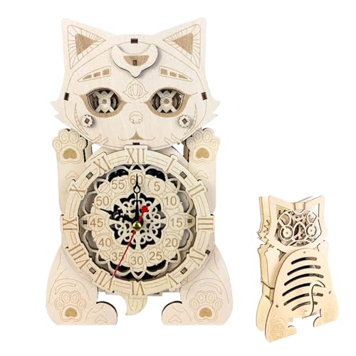-Puzzle-Katzenuhr-Modell - Puzzle -Katzenuhr-Bausatz, Holzpuzzles für Erwachsene | Sicheres und harmloses Bausteinmodell für Buchhandlung, Arbeitsbereich, Arbeitszimmer, Wohnzimmer, Café -Puzzle-Katzenuhr-Modell - Puzzle -Katzenuhr-Bausatz, Holzpuzzles für Erwachsene | Sicheres und harmloses Bausteinmodell für Buchhandlung, Arbeitsbereich, Arbeitszimmer, Wohnzimmer, Café von Generic