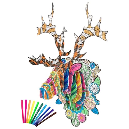 3D -Puzzle -Malvorlagen - Lackierbares Puzzle -Kit mit Markierungen | Bildungsspielzeug für Kinder im Alter von 3+, Kreativitätslernspiel für Kleinkinder, Mädchen, umfasst 10 Farbstifte von Generic