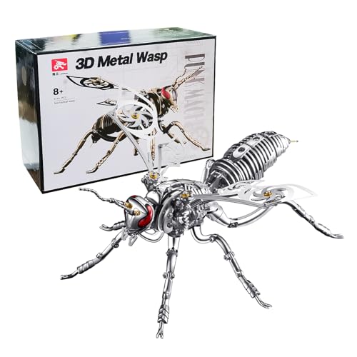 3D Puzzle Mechanische Wespe Metall modellbausatz Erwachsene anspruchsvolles DIY montageblock Puzzle, Spielzeug für Erwachsene, Geburtstagsgeschenk (Silber) von Generic