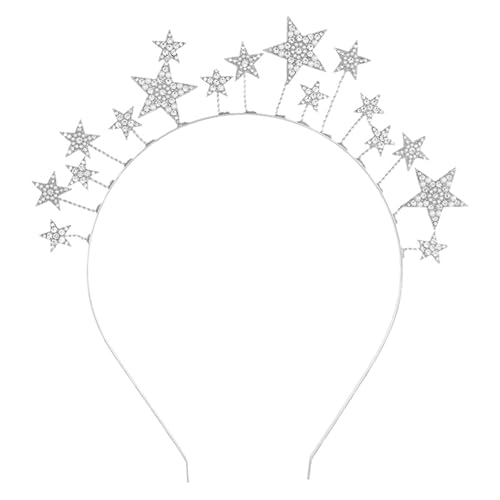 3D Stern Kristall Perle Stirnband Legierung Fünfzackigen Stern Haar Zubehör Für Geburtstag Party(Silber,Einheitsgröße) von Generic