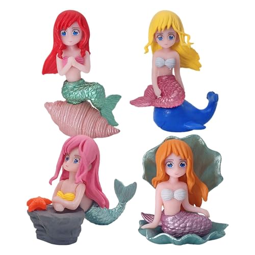 4 Meerjungfrau Fischtank – Harz Meerjungfrau Fischtank, Dekoration, Aquarium Meerjungfrau Ornament | Kleine Meerjungfrauenfiguren zum Basteln, Basteln von Generic