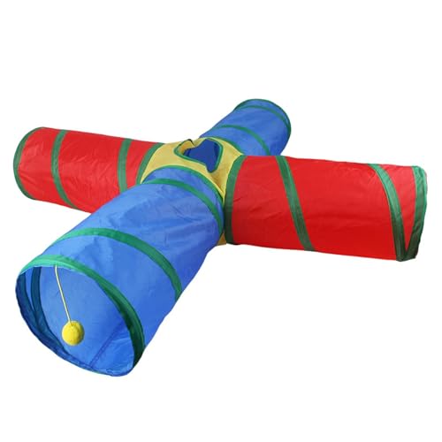 4-Wege-Katzentunnel – zusammenklappbarer Haustier-Tunnel mit hängendem Ball, interaktives 4-Wege-Spielrohr für Kätzchen, Welpen, Frettchen und Meerschweinchen, Haustier-Tunnel, faltbares Design für von Generic