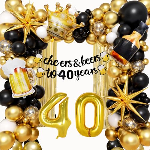 148 Stück 40. Geburtstag Deko Ballon-Set, 10 in 1 Schwarz & Gold Luftballons / Folienballons / Banner / Folienvorhänge/ Ballon Zubehör. Geeignet für 40. Geburtstag Jungen Mädchen von Generic