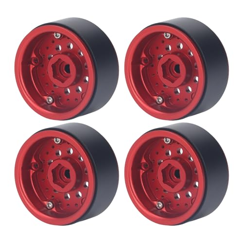 4PCS RC Beadlock-, Felgenset aus Aluminiumlegierung für 1/10 RC-Autos, Off-Road-Rock-Crawling, Kompatibel mit Axial SCX10 I II III (Rot) von Generic