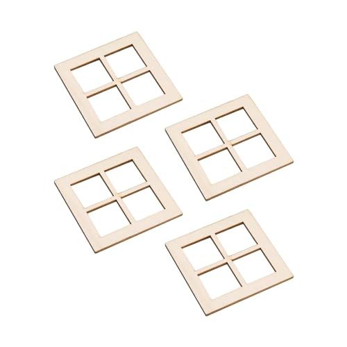 4X Kleine Holzfenster Modell Mini DIY Fensterläden für Die DIY Puppenhaus Dekoration von Generic