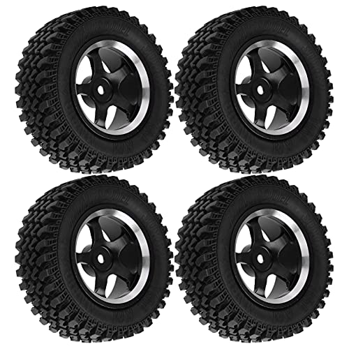 4pcs RC -Gummireifen, Leichte Aluminium -Leichtmetallräder Austausch für MN86 1/12 RC -Auto mit Reifen (Black) von Generic