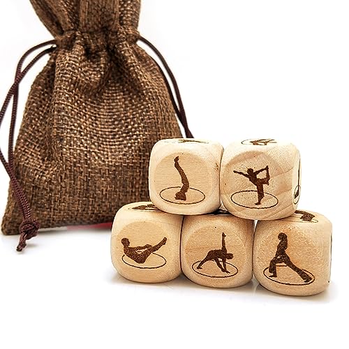 5 Teile/Set Holz Yoga Würfel Set, Laser graviert Yoga Pose Silhouette Muster Holz Rolling Würfel, Geschenk für Frauen Yogis von Generic
