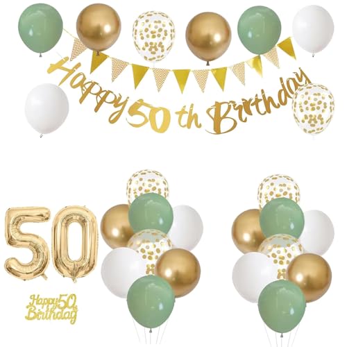 50 Geburtstag Dekorationen, 28 Stück Folienballon Grün Gold Weiß Geburtstag Dekorationen Kit, Geburtstag Wimpel für Jungen Mädchen 50 Party Dekor 50 Geburtstag Dekorationen, 28 Stück Folienballon Grün Gold Weiß Geburtstag Dekorationen Kit, Geburtstag Wimpel für Jungen Mädchen 50 Party Dekor von Generic