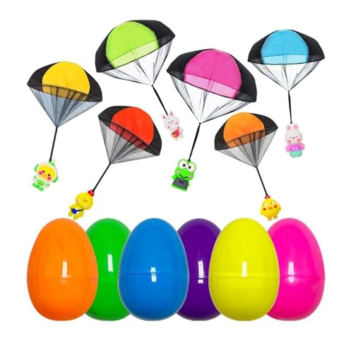 6 Pack Ostereier mit Ostern Fallschirm Spielzeug Werfen Spielzeug für Kinder Jungen Mädchen Osterkorb Füller Geschenke Party Favors (1set) von Generic