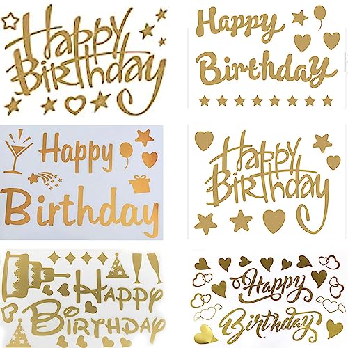 6 Stück Happy Birthday Luftballon Aufkleber, Balloon Sticker Selbstklebende Ballonaufkleber Happy Birthday Alphabet Aufkleber für DIY Luftballons auf Geburtstagsfeiernf (Golden) von Generic