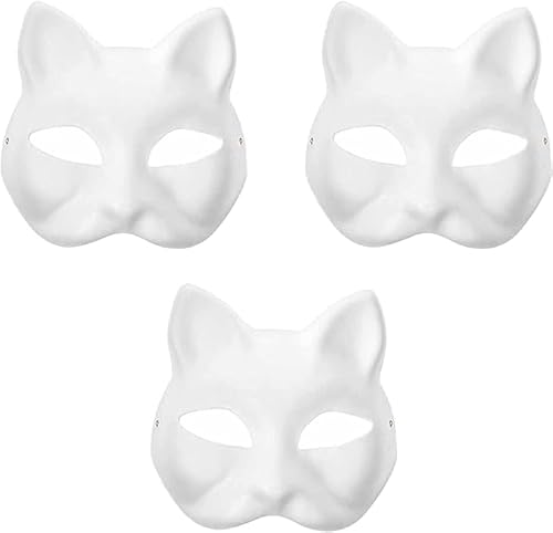 6pcs Cat Mask, Diy Paintable Blank Masks White Paper Masks Fox Half Blank Animal Cosplay Dress Up Mask Plain Masquerade Masks for Christmas Carnival Party Favors (3PCS) von Generic