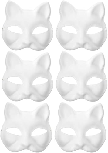 6pcs Cat Mask, Diy Paintable Blank Masks White Paper Masks Fox Half Blank Animal Cosplay Dress Up Mask Plain Masquerade Masks for Christmas Carnival Party Favors (6PCS) von Generic