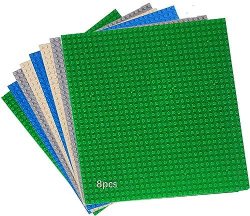 8 Platten-Set Bauplatte Kompatibel mit Meisten Marken,Kompatibel mit Bauplatte Lego Classic,25,5 x 25,5cm,Classic Grüne Blaue Graue Sand Grundplatte für Konstruktionen und für weitere Sets von HUYIYI