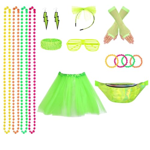 80er Jahre Kostüm Set für Damen: Tragbares buntes Tutu, Armband, robuste Neon Ohrringe | Netzgauntlet, Kopfband, Retro Outfit, Unbequem der 80er Jahre, in 80er Jahre Kostüm Set für Damen: Tragbares buntes Tutu, Armband, robuste Neon Ohrringe | Netzgauntlet, Kopfband, Retro Outfit, Unbequem der 80er Jahre, in von Generic